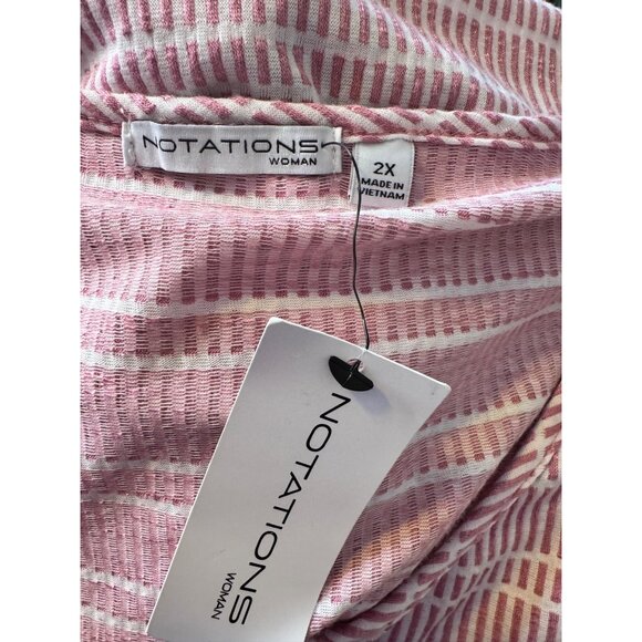 Notations Women Size 2X Tie Waist Button Up Shimmer Textured Stripe NWT - Picture 3 of 8